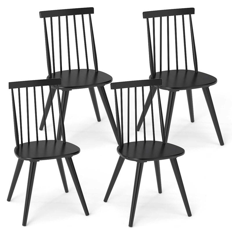 Windsor Dining Chair Set of 4 with Solid Rubber Wood Frame, Black - Black