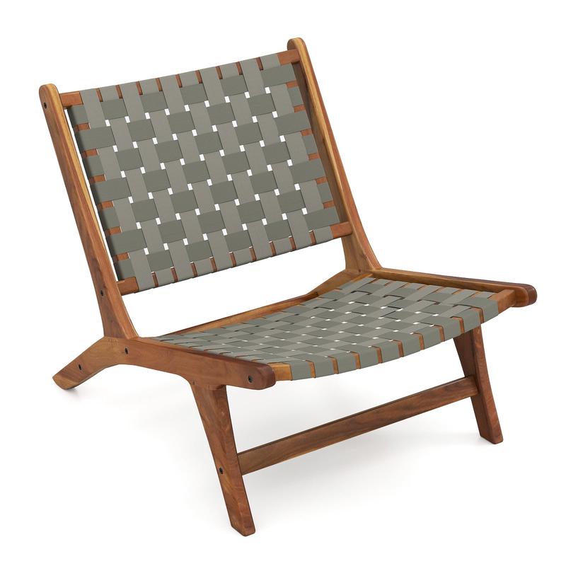 Patio Teak Wood Chair Outdoor Mid-Century Accent Chair with Nylon Webbing Seat - Options