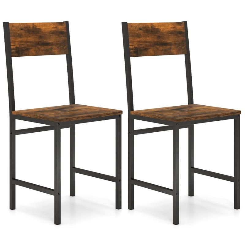 Industrial Kitchen Side Chairs, Set of 2, Metal Legs, Slanted Back, Brown - Rustic Brown