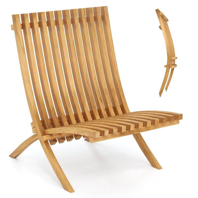 Folding Teak Wood Outdoor Lounge Chair, Slatted Seat And Backrest - Options