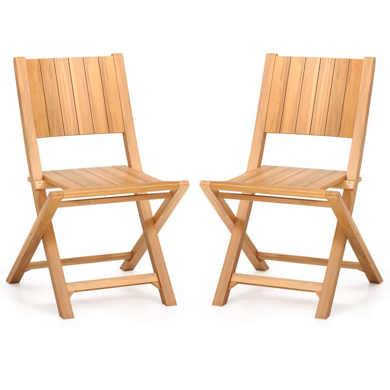 2 Teak Wood Outdoor Dining Chairs, Slatted Seat - Options
