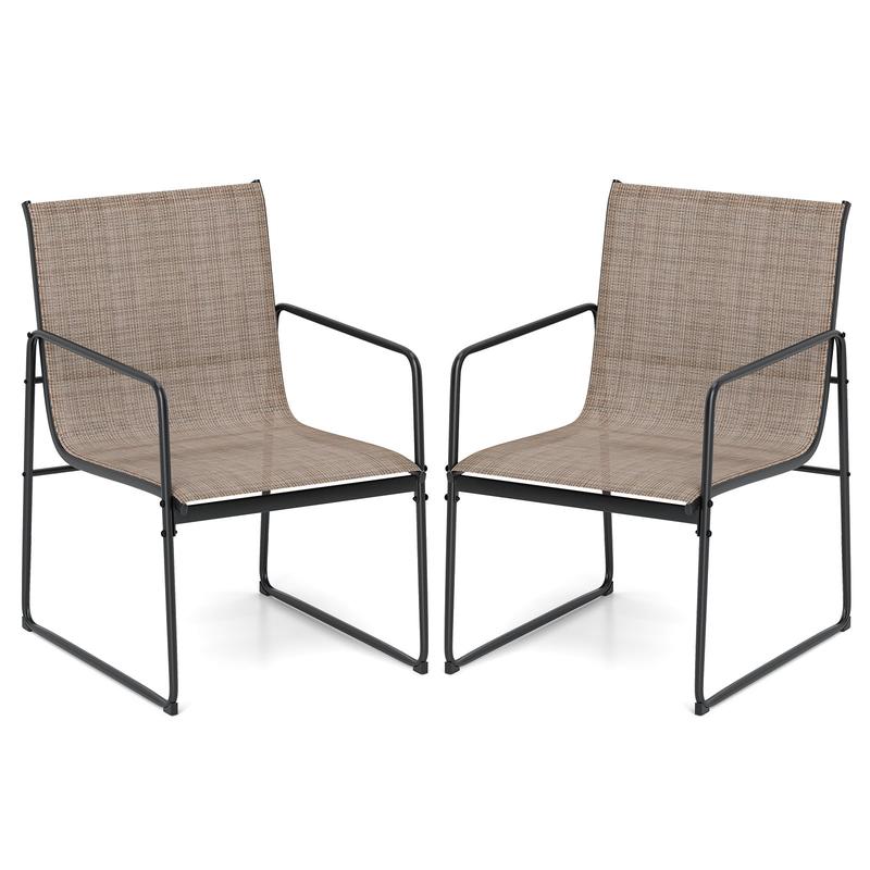 Outdoor Dining Chairs Set of 2, Patio Furniture with Breathable Seat, Brown - Brown