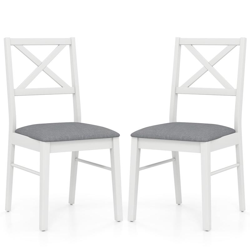 Upholstered Side Dining Chairs, Set of 2, Rubber Wood Frame, White - White