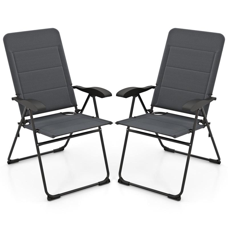 Outdoor Folding Patio Chairs, Adjustable Backrests, Gray - Gray