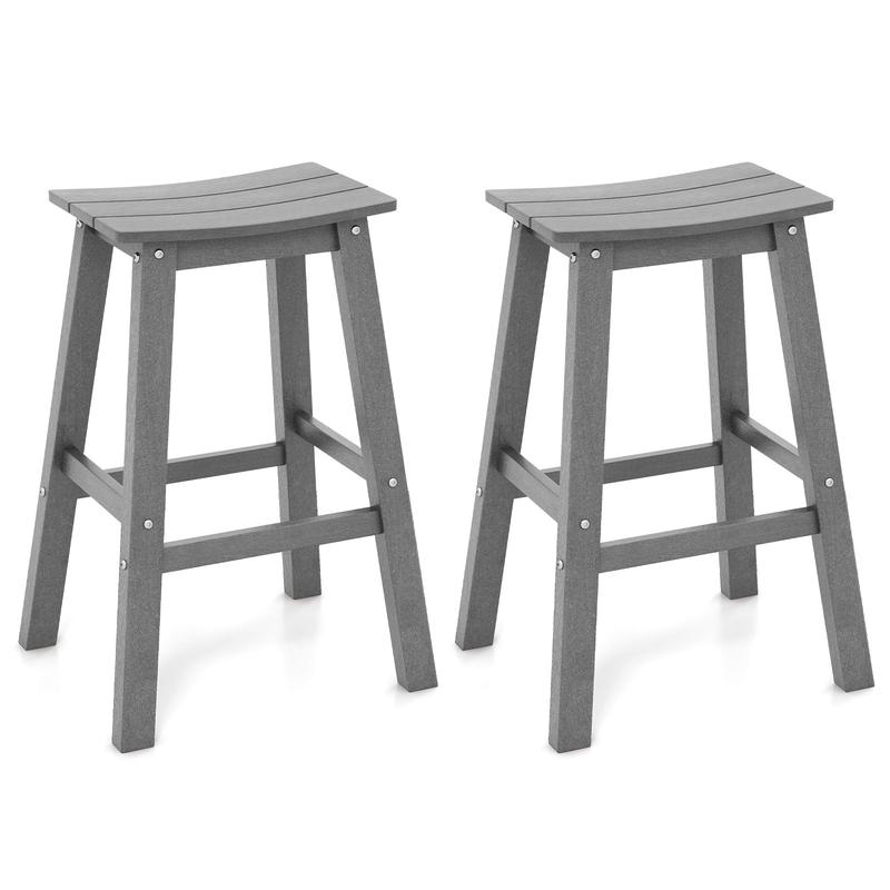 29 Inch HDPE Patio Bar Stool Set Of 2, Gray - Gray
