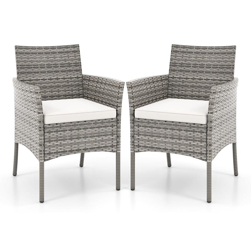 2 Outdoor PE Rattan Armchairs, With Seat Cushions, White - White