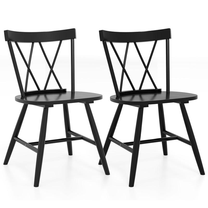 Farmhouse Dining Chair Set, Rubber Wood Frame, 2-Piece, Black - Black
