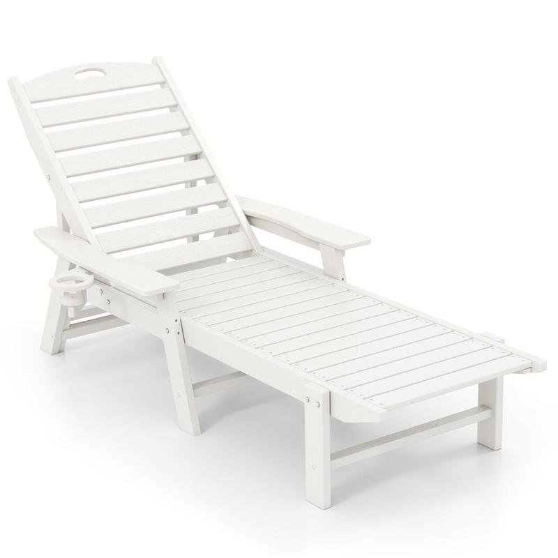 Patio Chaise Lounge Chair, 4 Position Backrest, White - White