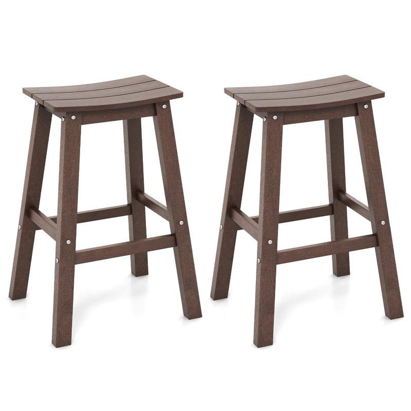 29 Inch HDPE Patio Bar Stool Set, Armless Saddle Stools, Brown - Brown