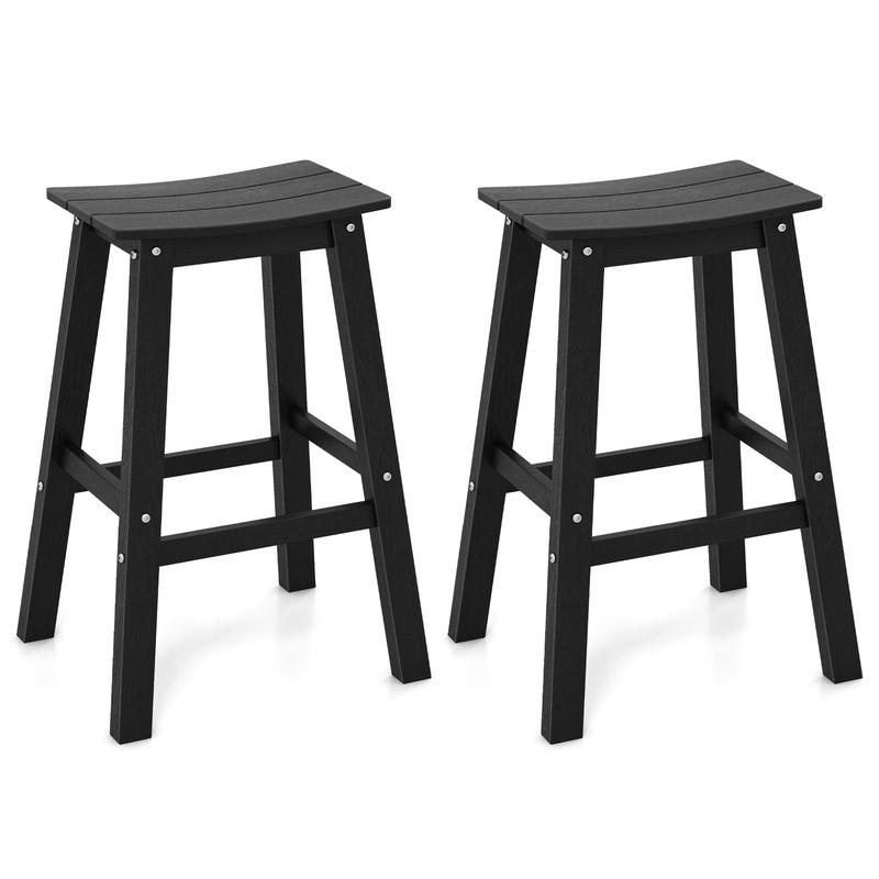29 Inch HDPE Patio Bar Stool Set Of 2, Armless Saddle Stools, Black - Black