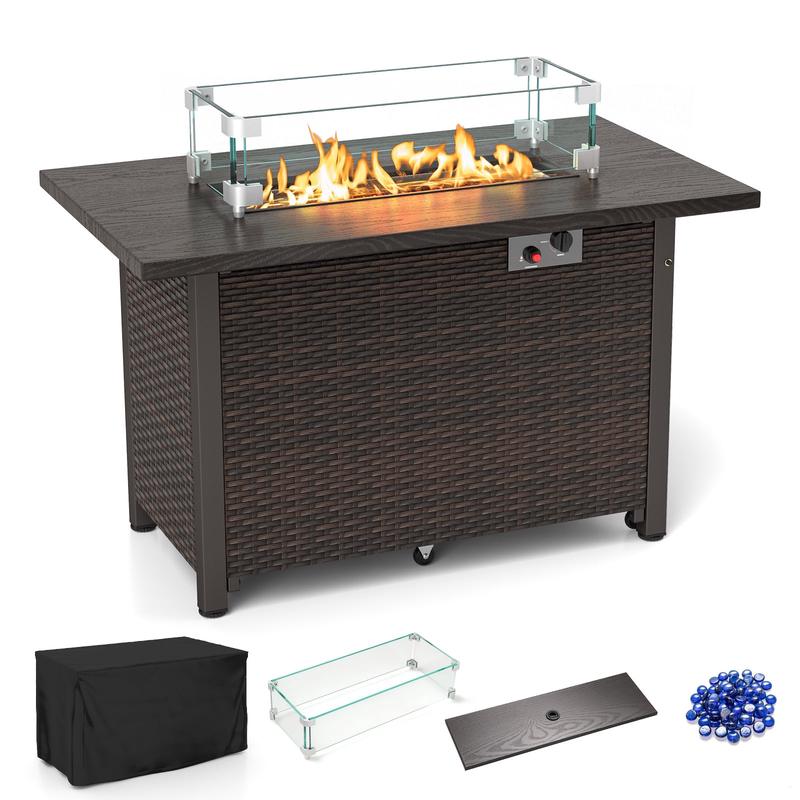 50000 BTU 2 Inch Propane Gas Fire Pit Table, Brown - Brown