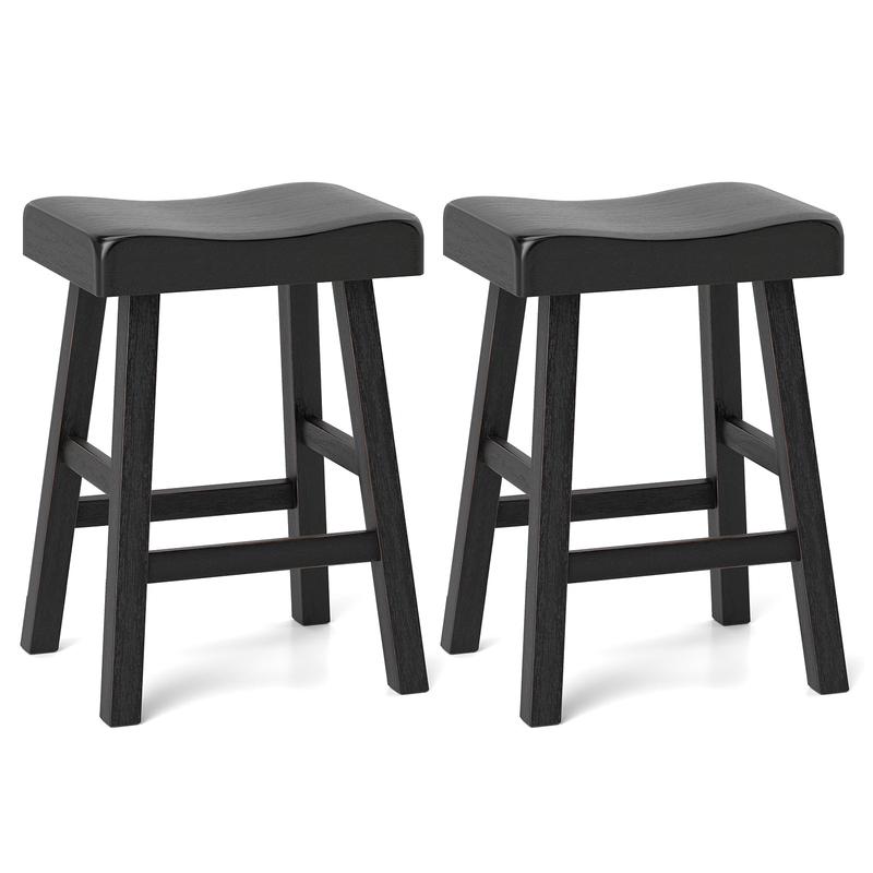 24 Inches Counter Height Stools, Set of 2 with Footrest, Black - Black
