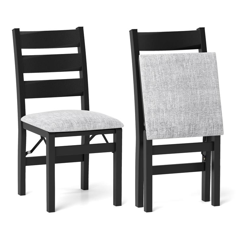 Modern Upholstered Folding Chairs, Set of 2, Black - Black