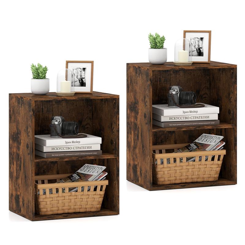 2-Cube Bookcase Set of 2 Floor Standing Open Bookshelf w/ 5-Position Adjustable Shelf, Brown - Brown