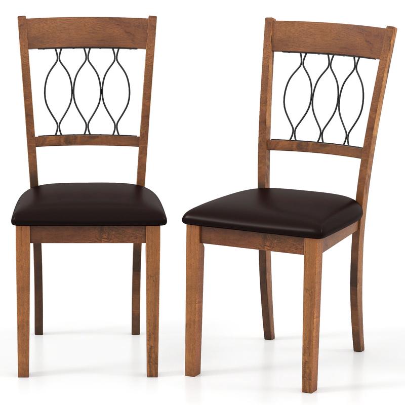 Set of 2 Dining Chair Fabric/Faux Leather Upholstered with Padded Seat, Walnut - Walnut