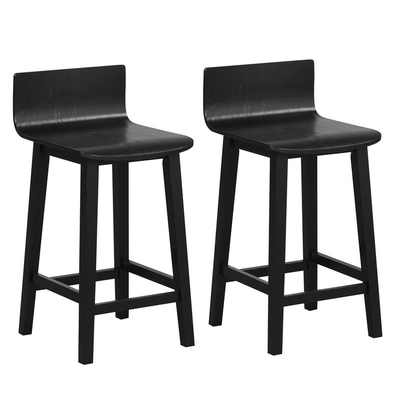Wood Bar Stools Set Of 2, Black - Black