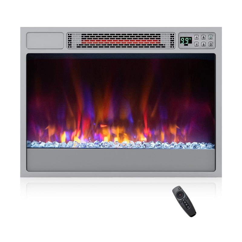 23 Inch 1500W Recessed Electric Fireplace Insert, Remote Control, Silver - Silver