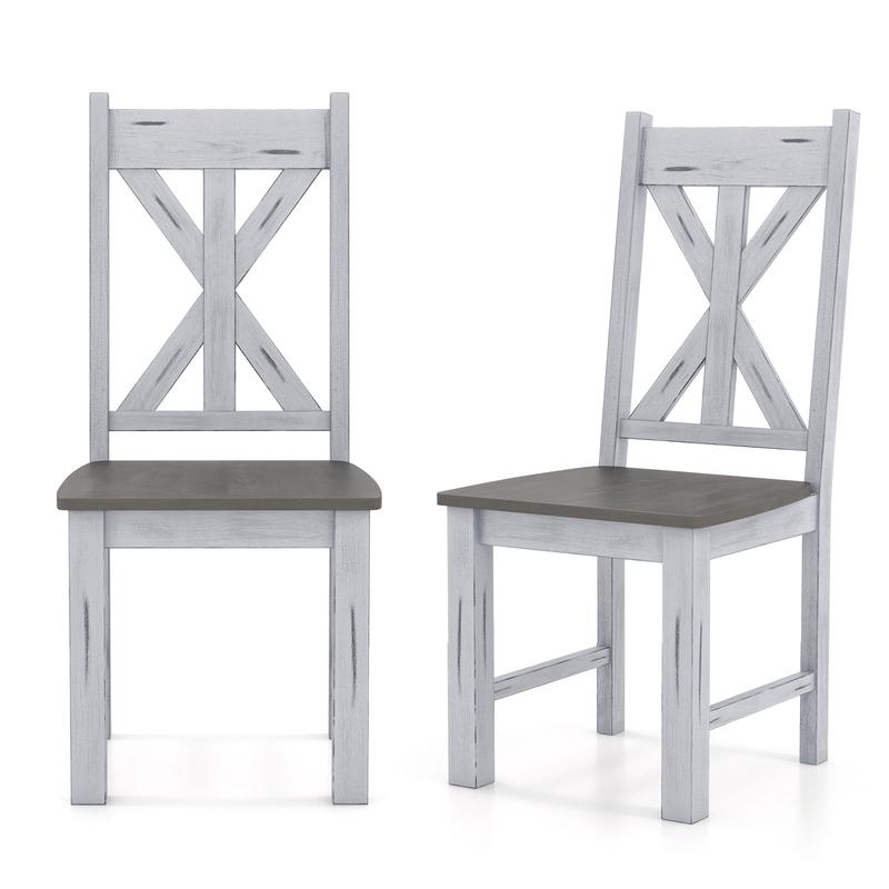 Farmhouse Chair Set, Rubber Wood Frame, Hollowed Backrest, Gray - Gray