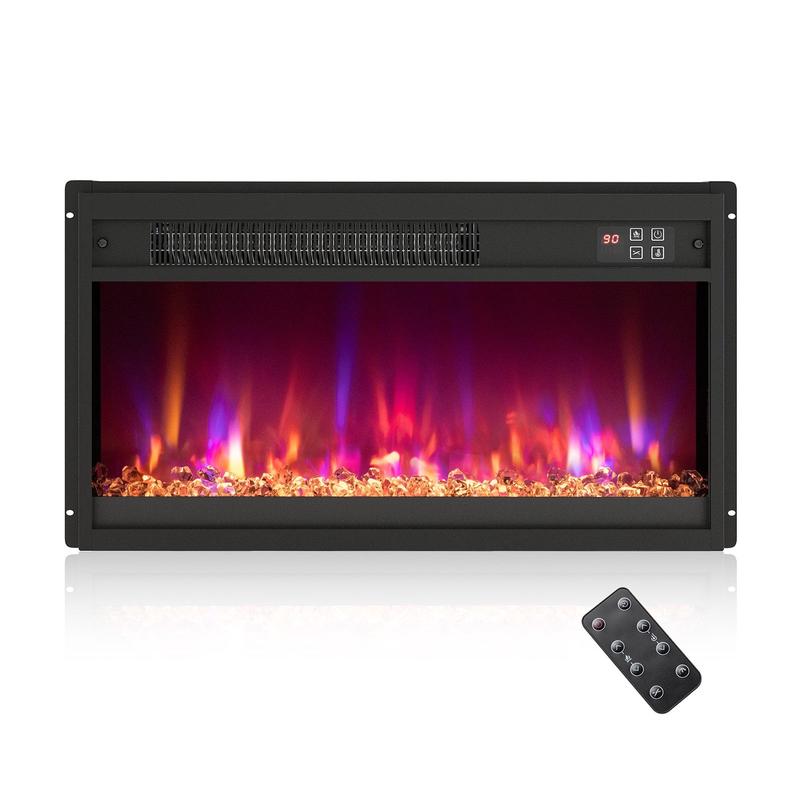 23 Inch 1500W Electric Fireplace Insert, Remote Control, Black - Black