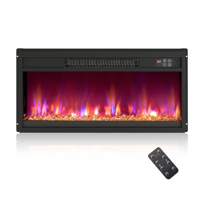 26 Inch Electric Fireplace Insert, 1500W, Remote Control, Black - Black