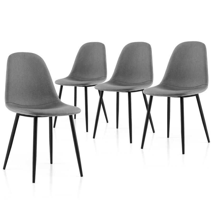 Dining Chairs Set of 4, Black Metal Legs, Gray - Gray