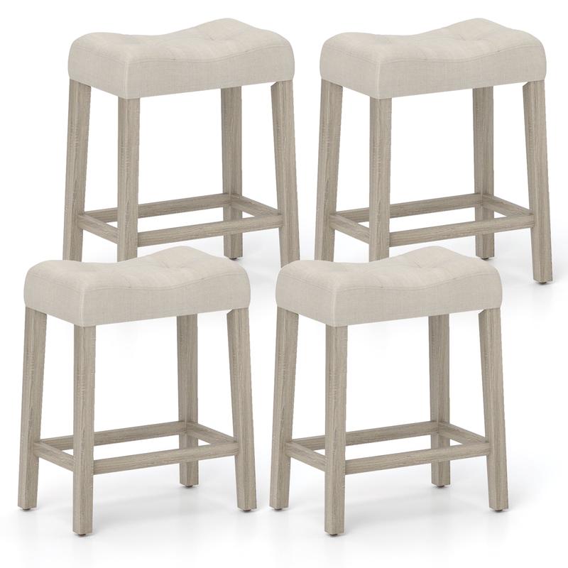 4 Counter Height Bar Stools, Upholstered Curved Saddle-Seat, Gray - Gray