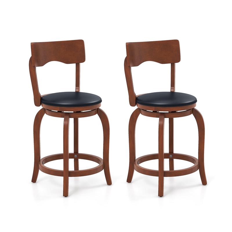 Swivel Bar Stools Set Of 2, Rubber Wood Frame, Upholstered Seat, 24 Inch, Brown, Black - Black & Brown
