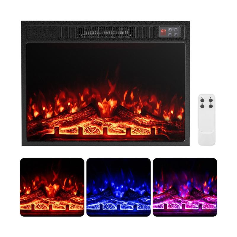 23 Inch Electric Fireplace Insert, Adjustable Flame, Black - Black