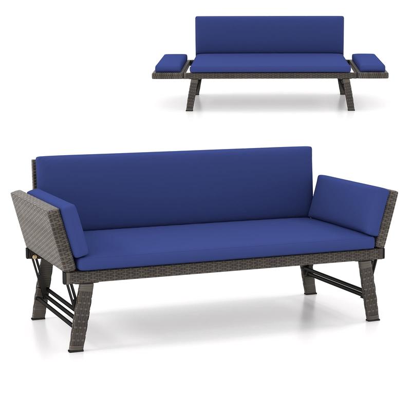 Outdoor Convertible Sofa Daybed, Adjustable Armrests, Navy - Navy
