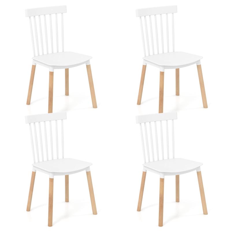Set Of 4 Windsor Dining Chairs, Spindle Backs, Curved Seats, White - White