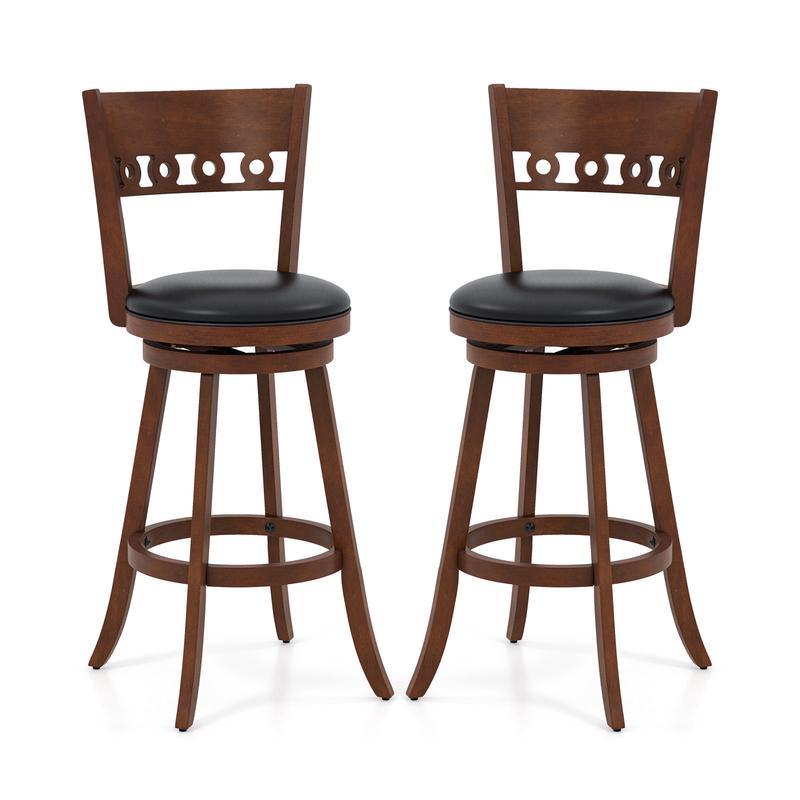 Set Of 2 Swivel Bar Stools, Rubber Wood Frame, 30.5 Inches, Brown - Brown