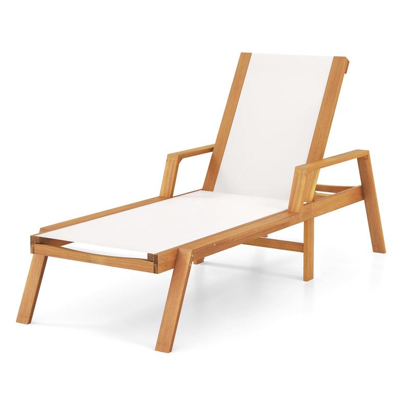 Patio Chaise Lounge Chair With Armrests, White - White