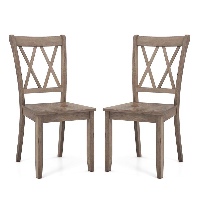 Set of 2 Wooden Dining Chairs, Mid Century Farmhouse Retro, Brown - Brown