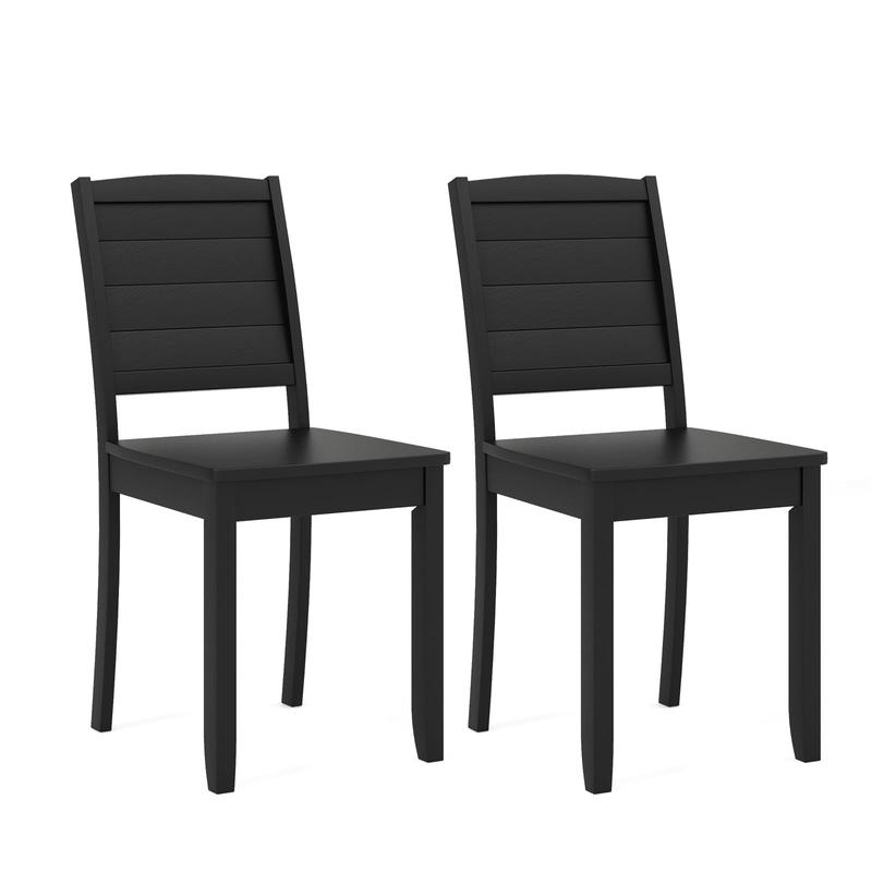 Wood Dining Chair Set, 2 Armless Kitchen Chairs, Rubber Wood Legs, Black - Black