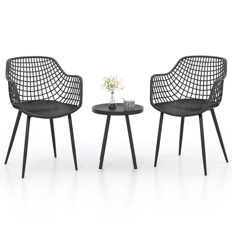 3 Piece Patio Chair Set, PP Seat Tabletop, Black - Black