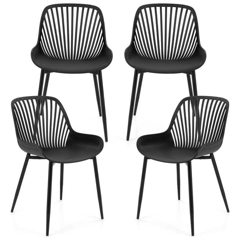 Modern Kitchen Chairs, Metal Legs, Cutout Backrest, Curved Seat, Black - Black
