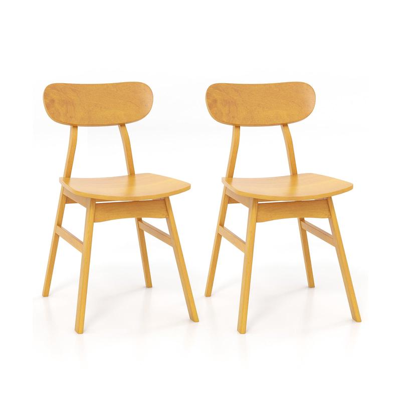 Set Of 2 Modern Dining Chairs, Curved Backrest, Natural - Natural