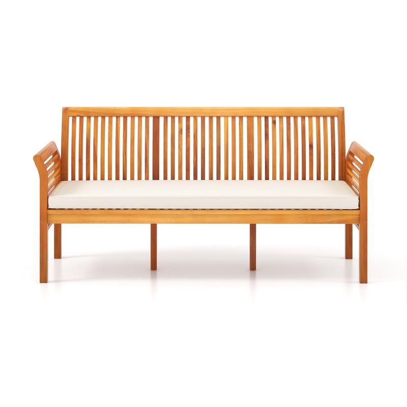 62.5 Inches Wood Bench, 3-Seat, Soft Seat Cushions, White - White