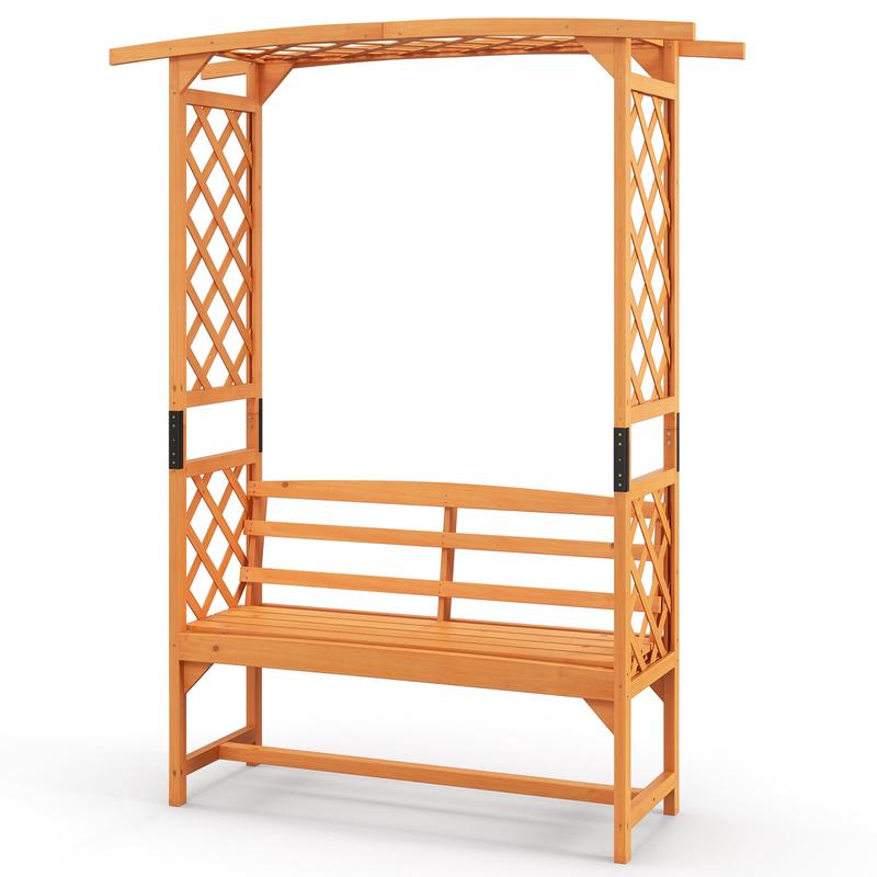 6.5 FT Garden Arbor With Pergola, 2-Seat Bench, Yellow - Yellow