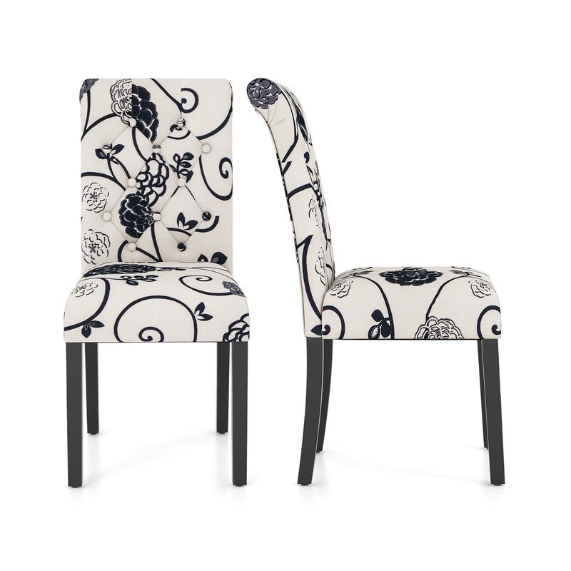 2-Piece Tufted Dining Chair Set, Multicolor, Blue and White - Multicolor