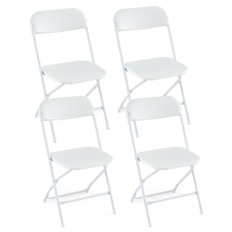4 Pack Metal Folding Chairs, Plastic Seat And Back, White - White