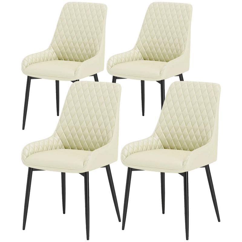Modern Upholstered Dining Chairs, Set of 4, Diamond Tufting, Steel Legs, Cream - Cream