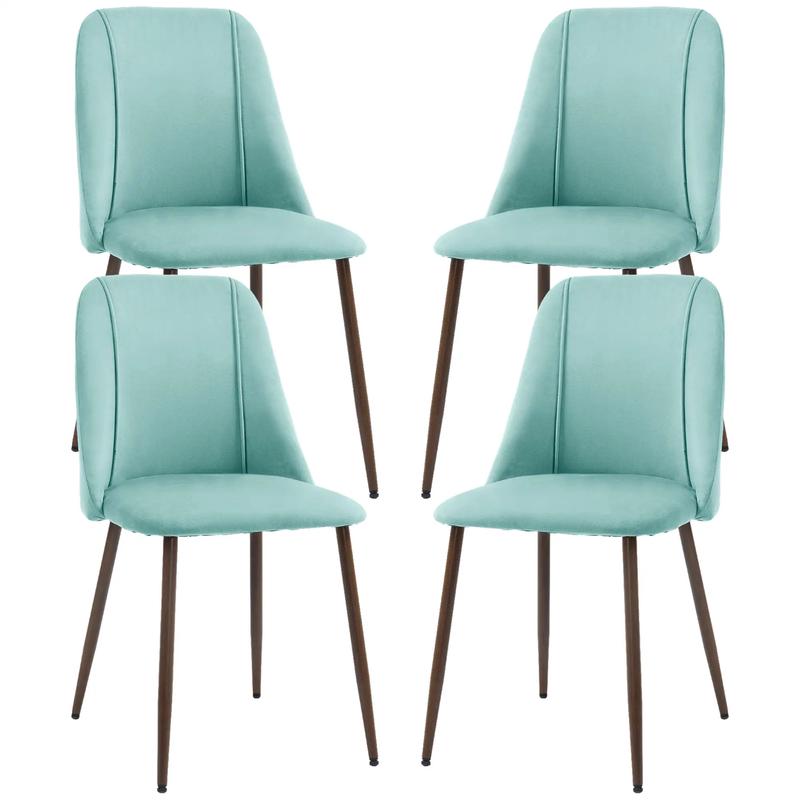 Upholstered Dining Chairs Set of 4, Velvet, Wood-Grain Steel Leg, Light Green - Light Green
