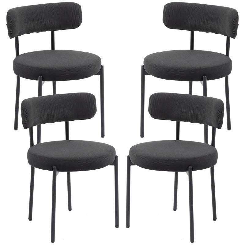 4 Kitchen Chairs, Modern Dining, Corduroy Upholstery, Steel Legs, Black - Black