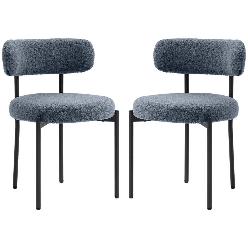 2 Kitchen Chairs, Modern Dining, Berber Fleece Upholstery, Steel Legs, Grey - Grey
