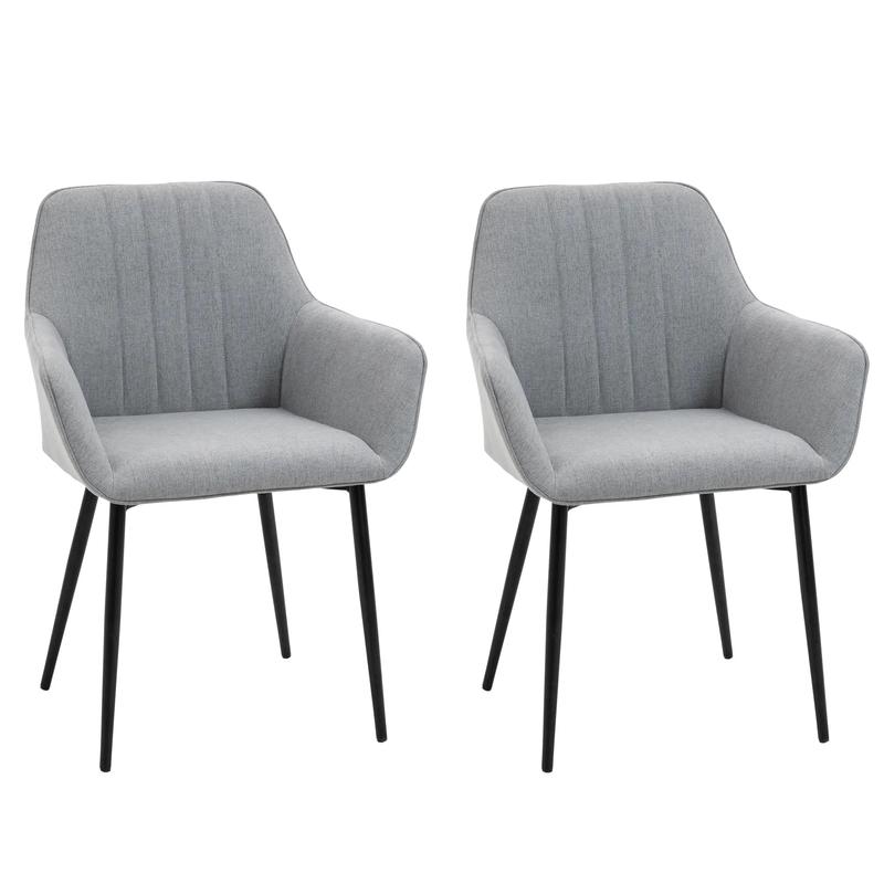 Upholstered Linen Dining Chairs, Set of 2, Metal Legs, Light Grey - Light Grey
