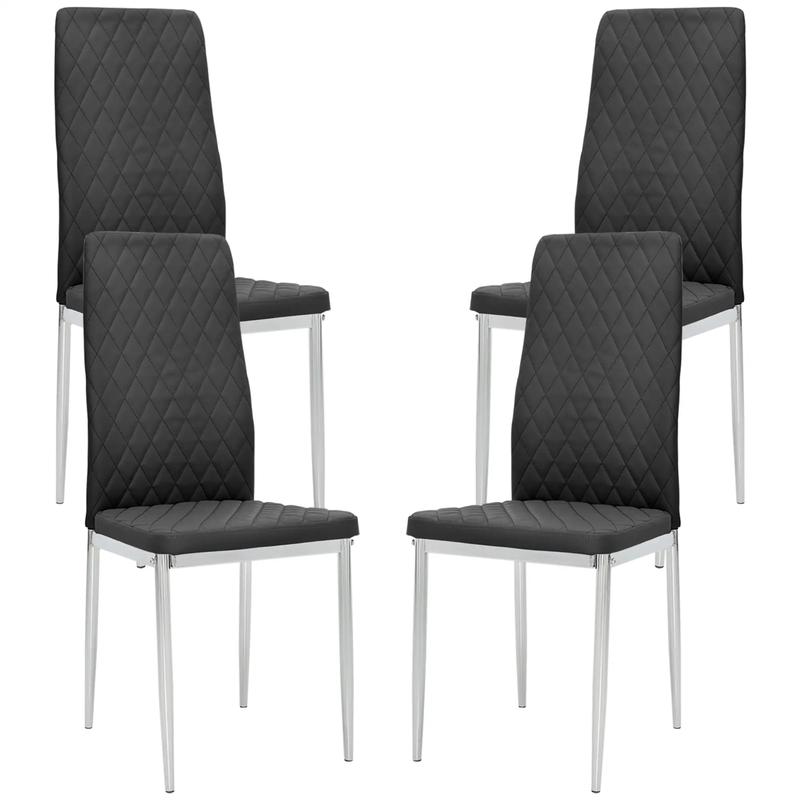 Kitchen Chairs Set of 4, Faux Leather Upholstery, Steel Legs, Black - Black