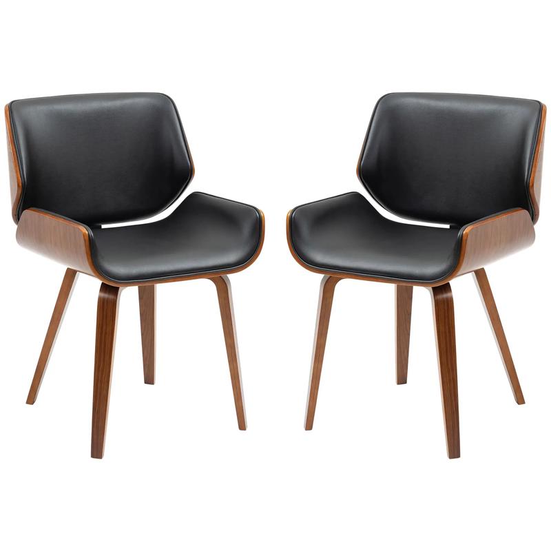 PU Leather Dining Chairs Set of 2, Upholstered Seats, Solid Wood Legs, Black - Black, Dark Walnut