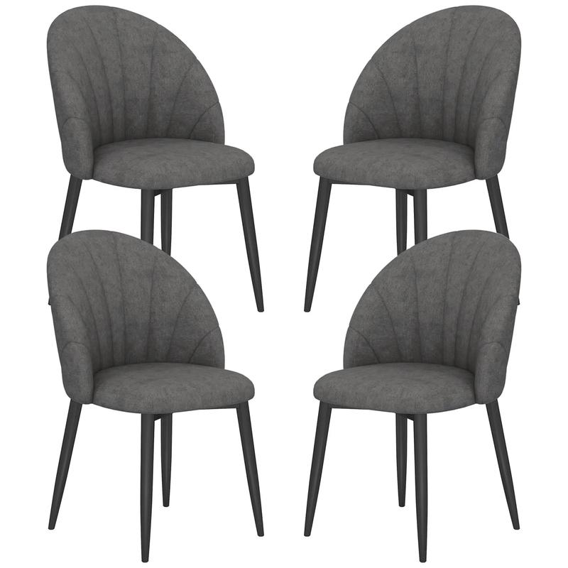 Modern Dining Chairs Set of 4, Upholstered, Metal Legs, Dark Grey - Charcoal Grey, Black