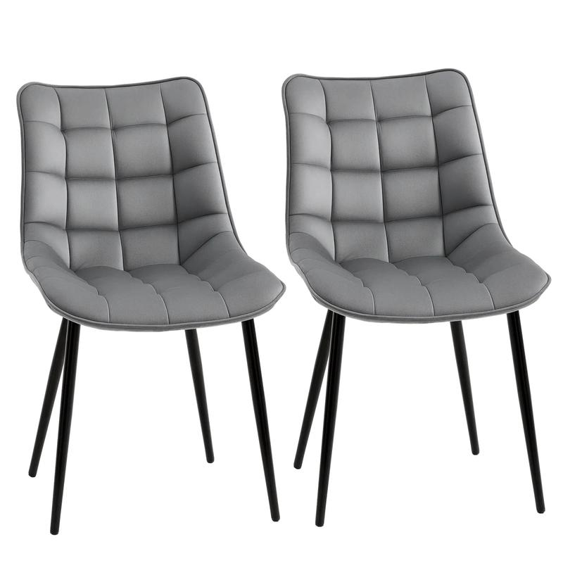 Upholstered Dining Chair Set of 2, Velvet-Touch, Metal Legs, Grey - Grey